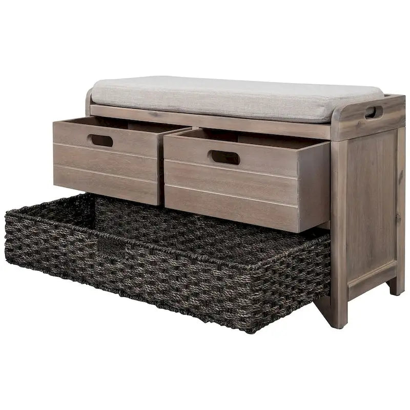 Banc de rangement en bois massif à 3 tiroirs