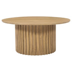 Table basse ronde en bois de manguier de 34 pouces avec base cannelée