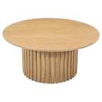 Table basse ronde en bois de manguier de 34 pouces avec base cannelée