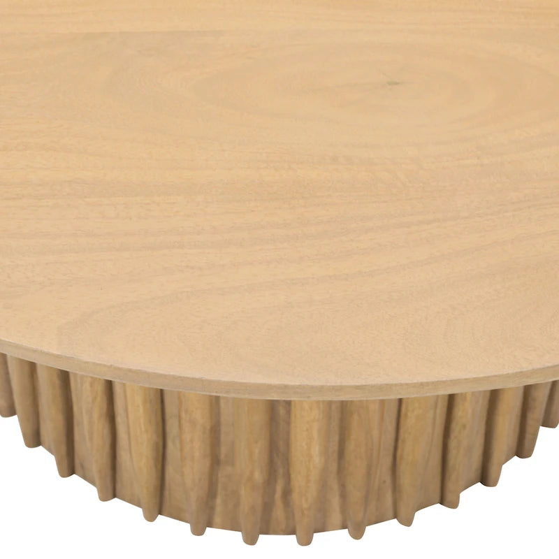 Table basse ronde en bois de manguier de 34 pouces avec base cannelée