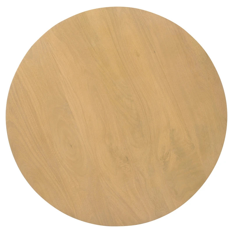 Table basse ronde en bois de manguier de 34 pouces avec base cannelée