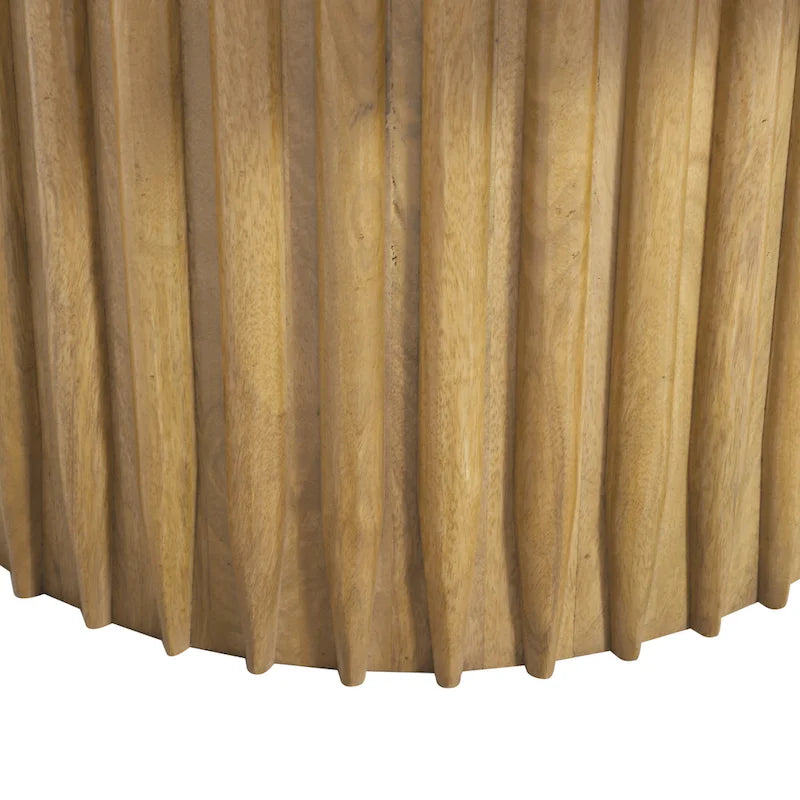 Table basse ronde en bois de manguier de 34 pouces avec base cannelée