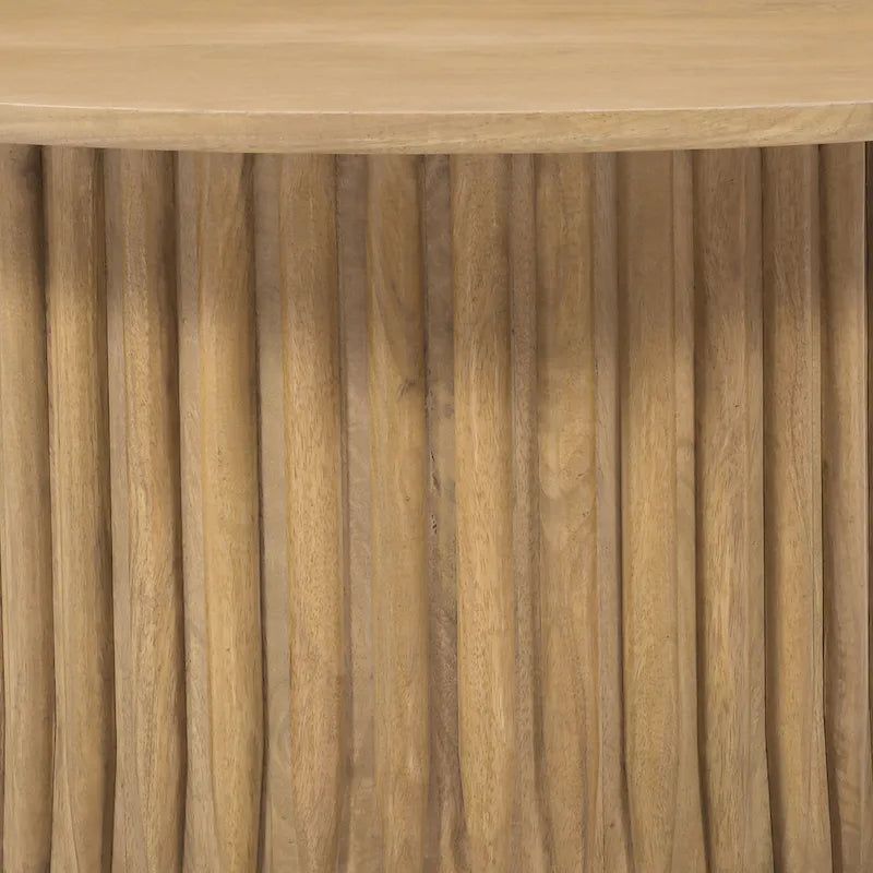 Table basse ronde en bois de manguier de 34 pouces avec base cannelée