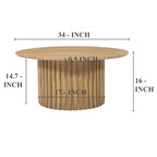 Table basse ronde en bois de manguier de 34 pouces avec base cannelée