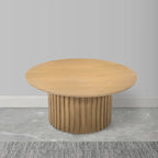 Table basse ronde en bois de manguier de 34 pouces avec base cannelée