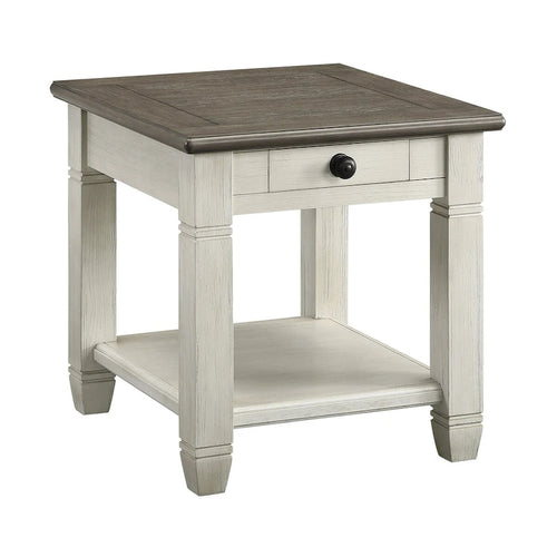 Table d'appoint de 26 pouces, carrée, 1 tiroir, marron, blanche, en bois massif