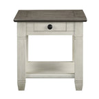 Table d'appoint de 26 pouces, carrée, 1 tiroir, marron, blanche, en bois massif