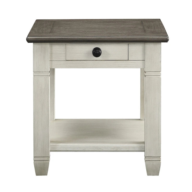 Table d'appoint de 26 pouces, carrée, 1 tiroir, marron, blanche, en bois massif