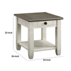 Table d'appoint de 26 pouces, carrée, 1 tiroir, marron, blanche, en bois massif