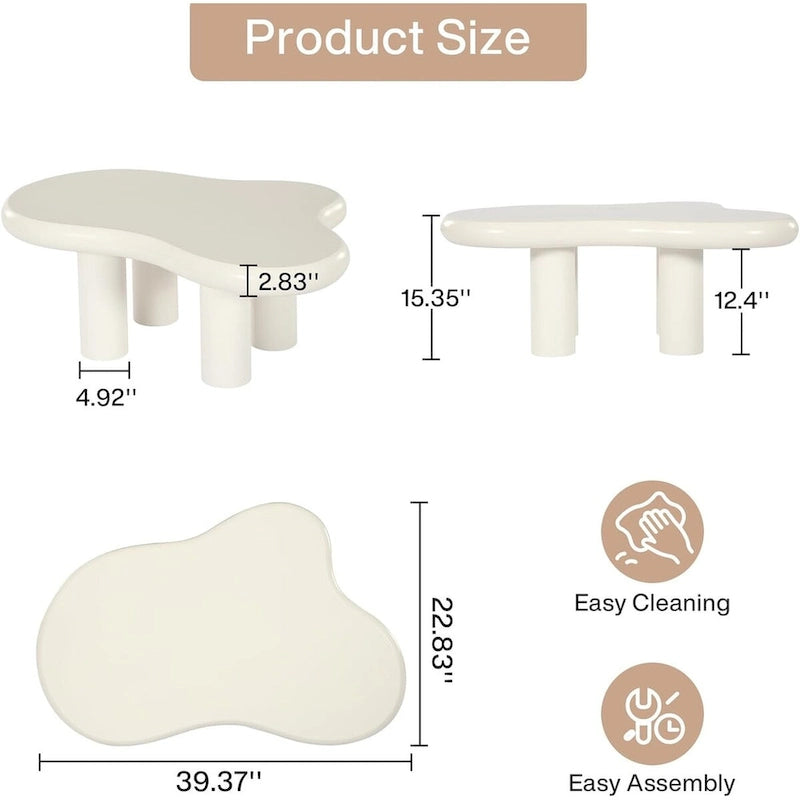 Table basse de 100,0 cm en bois manufacturé en forme de nuage avec 4 pieds en PVC