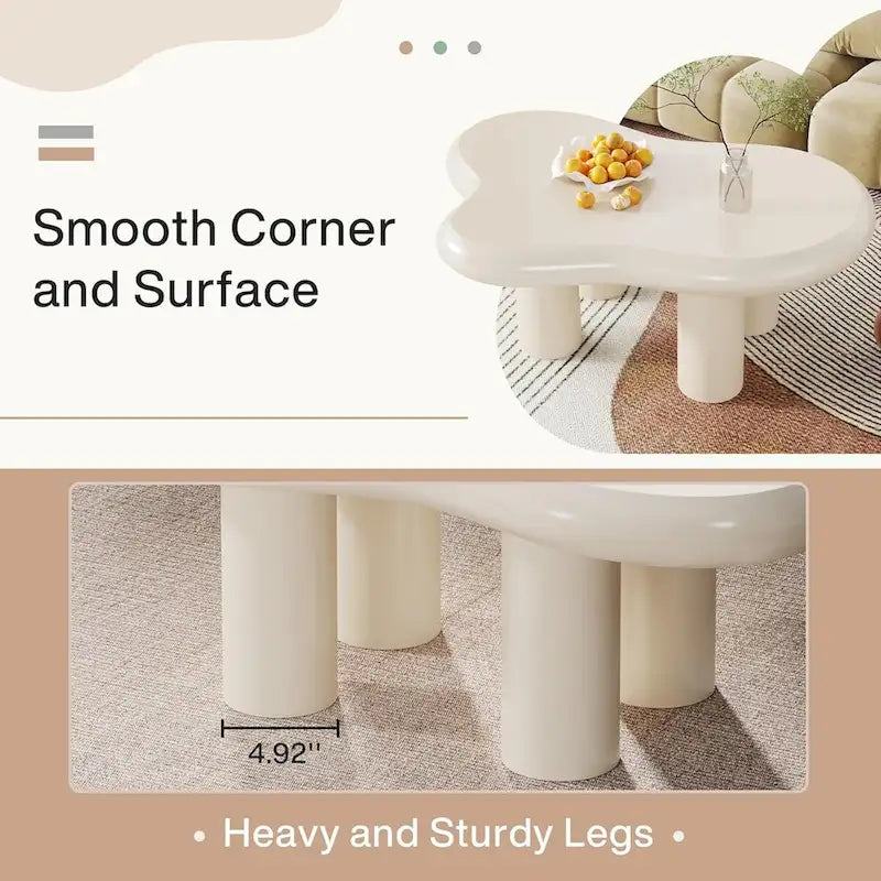 Table basse de 100,0 cm en bois manufacturé en forme de nuage avec 4 pieds en PVC