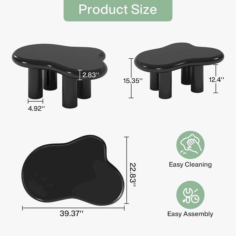 Table basse de 100,0 cm en bois manufacturé en forme de nuage avec 4 pieds en PVC