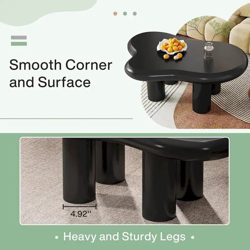 Table basse de 100,0 cm en bois manufacturé en forme de nuage avec 4 pieds en PVC