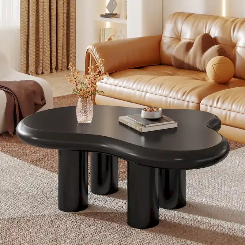 Table basse de 100,0 cm en bois manufacturé en forme de nuage avec 4 pieds en PVC